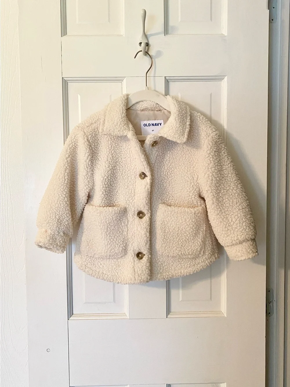 Old Navy Cream Sherpa Button-Up Kids Puffer Jacket